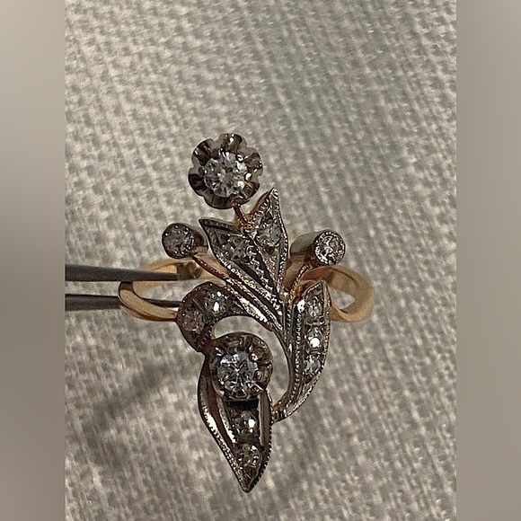 SOLD Vintage European Russian Rose Gold 585 14k Natural Diamond Ring - Picture 1 of 9